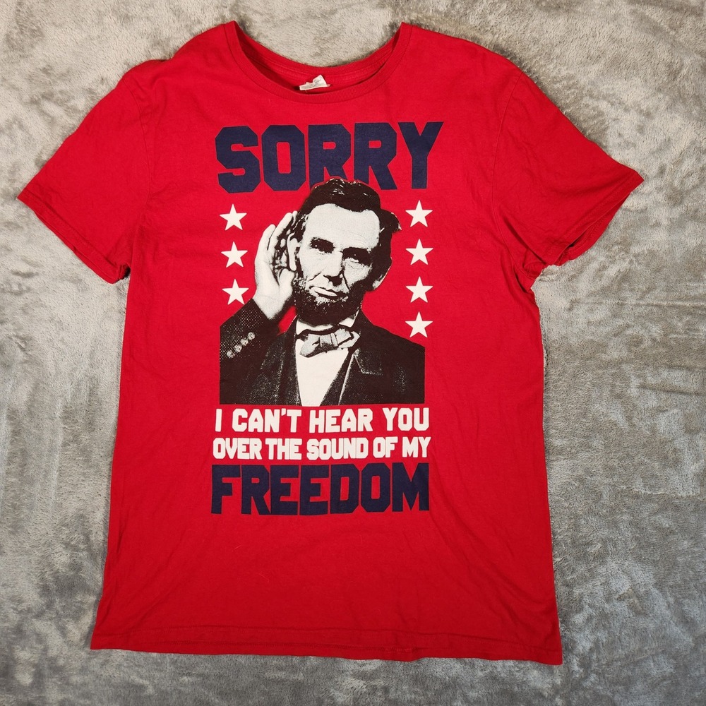 Spirit of America Abraham Lincoln Graphic Tee Mens Large Red Excellent Freedom